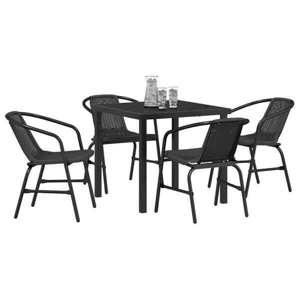 Grote foto vidaxl 5 delige tuin eetset zwart poly riet tuin en terras tuinmeubelen