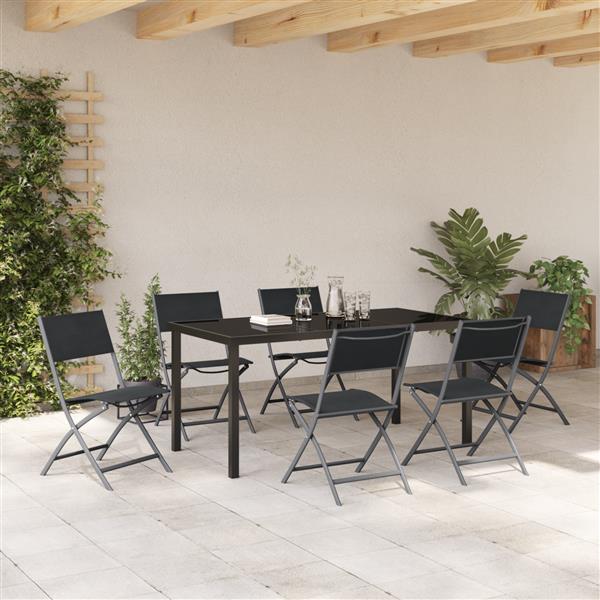 Grote foto vidaxl 7 delige tuinset zwart textilene en staal tuin en terras tuinmeubelen