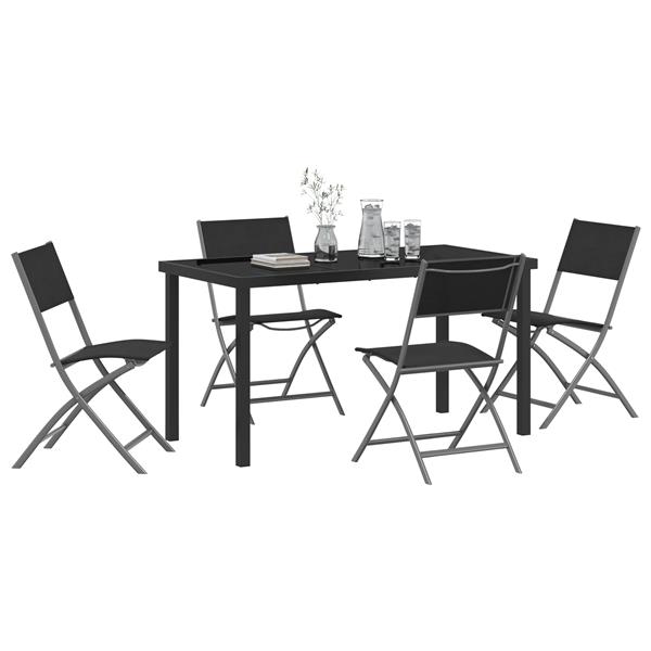 Grote foto vidaxl 5 delige tuinset met eettafel in zwart textilene en staal tuin en terras tuinmeubelen
