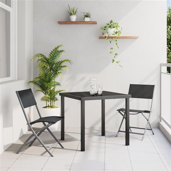 Grote foto vidaxl 3 delige tuinset zwart textileen en staal tuin en terras tuinmeubelen