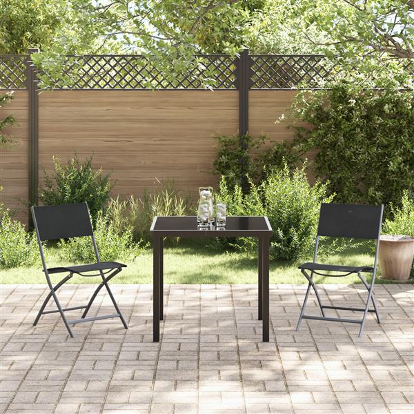 Grote foto vidaxl 3 delige tuinset zwart textileen en staal tuin en terras tuinmeubelen