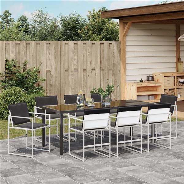 Grote foto vidaxl 9 delige tuinset met kussens van witte textilene en staal tuin en terras tuinmeubelen