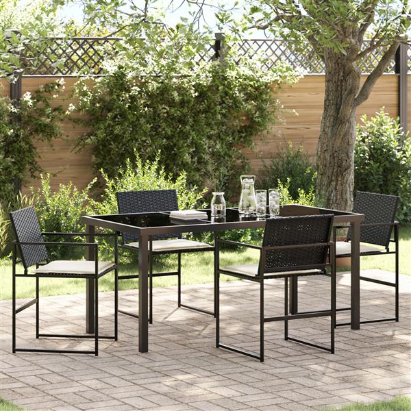 Grote foto vidaxl 5 delige tuinset met kussens zwart poly rattan tuin en terras tuinmeubelen
