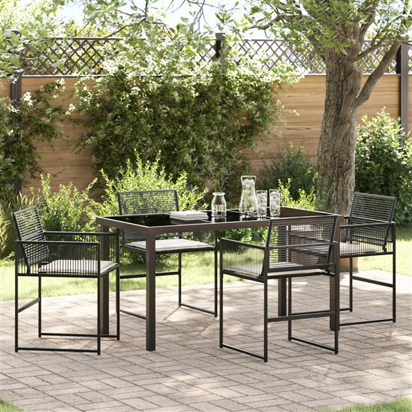 Grote foto vidaxl 5 delige tuin eetset met kussens zwart poly rattan tuin en terras tuinmeubelen
