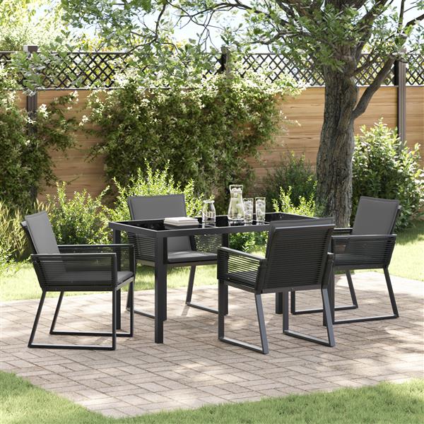 Grote foto vidaxl 5 delige tuin eetset met kussens zwart poly rattan tuin en terras tuinmeubelen