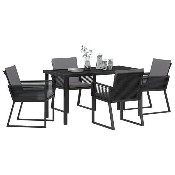Grote foto vidaxl 5 delige tuin eetset met kussens zwart poly rattan tuin en terras tuinmeubelen