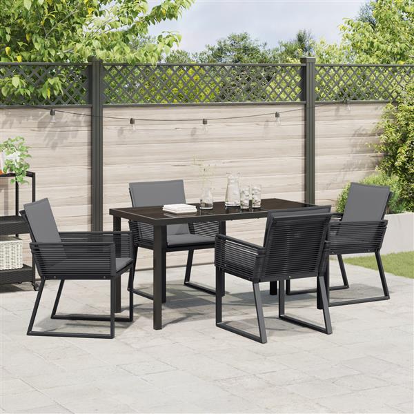 Grote foto vidaxl 5 delige tuin eetset met kussens zwart poly rattan tuin en terras tuinmeubelen