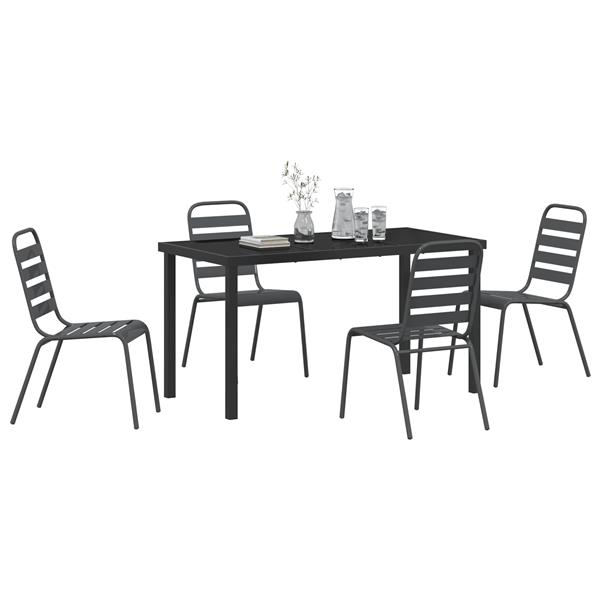 Grote foto vidaxl 5 delige eetset voor in de tuin donkergrijs staal tuin en terras tuinmeubelen