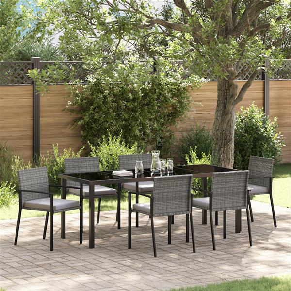 Grote foto vidaxl 7 delige tuin eetset grijs poly rattan tuin en terras tuinmeubelen
