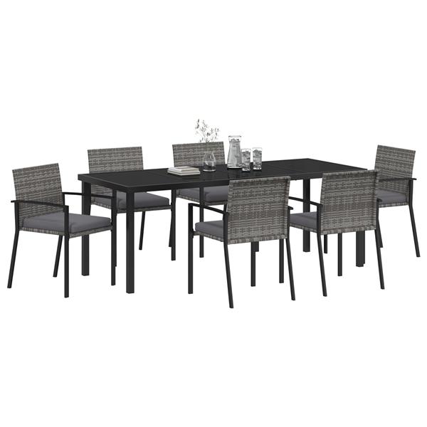 Grote foto vidaxl 7 delige tuin eetset grijs poly rattan tuin en terras tuinmeubelen