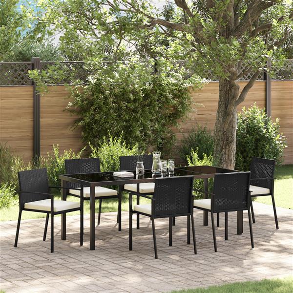 Grote foto vidaxl 7 delige tuinset zwart poly rattan tuin en terras tuinmeubelen
