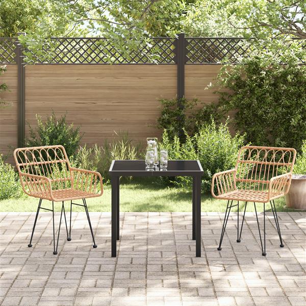 Grote foto vidaxl 3 delige tuin eetset bruin poly riet tuin en terras tuinmeubelen
