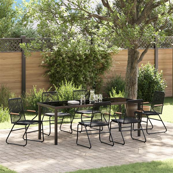 Grote foto vidaxl 7 delige tuin eetset zwart pvc rattan tuin en terras tuinmeubelen