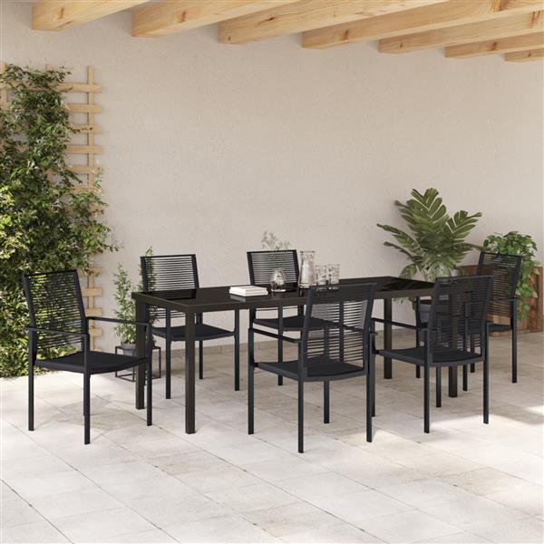 Grote foto vidaxl 7 delige tuin eetset zwart pvc rattan tuin en terras tuinmeubelen