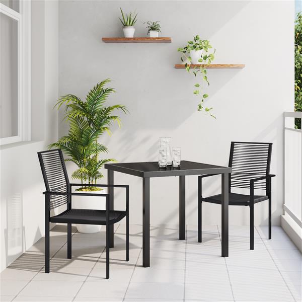 Grote foto vidaxl 3 delige tuin eetset zwart pvc rattan tuin en terras tuinmeubelen