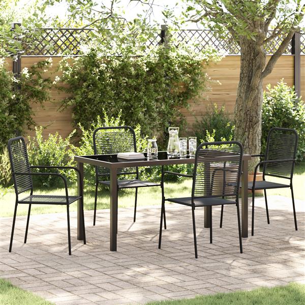 Grote foto vidaxl 5 delige tuintafelset zwart katoen touw en staal tuin en terras tuinmeubelen