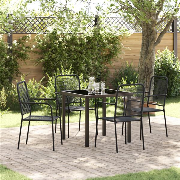 Grote foto vidaxl 5 delige tuin eettafelset met zwart katoen touw en staal tuin en terras tuinmeubelen