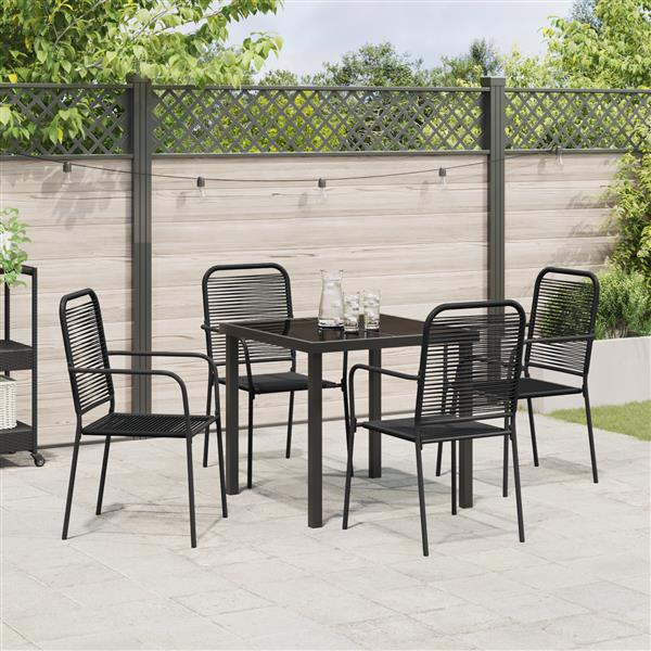 Grote foto vidaxl 5 delige tuin eettafelset met zwart katoen touw en staal tuin en terras tuinmeubelen