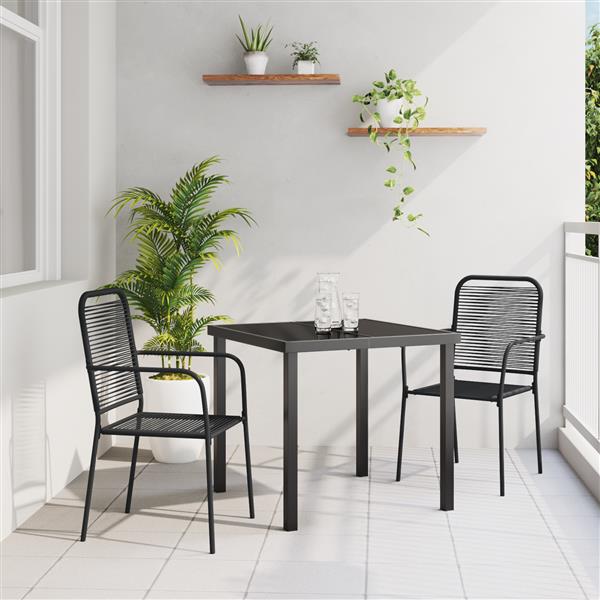 Grote foto vidaxl 3 delige tuinset zwart katoen touw en staal tuin en terras tuinmeubelen