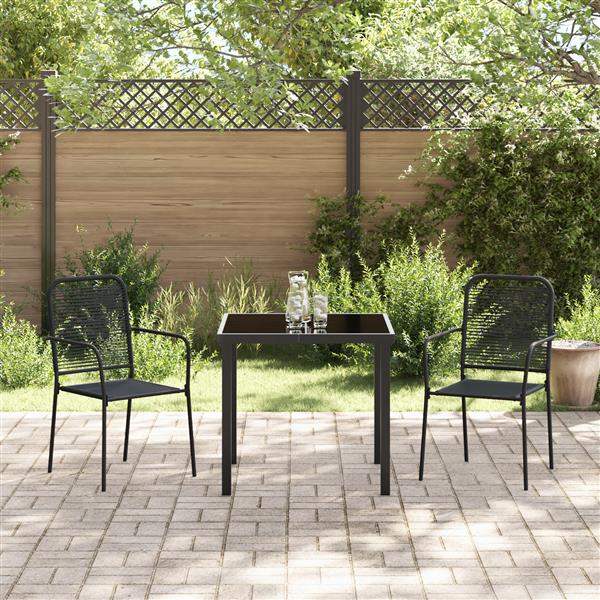 Grote foto vidaxl 3 delige tuinset zwart katoen touw en staal tuin en terras tuinmeubelen
