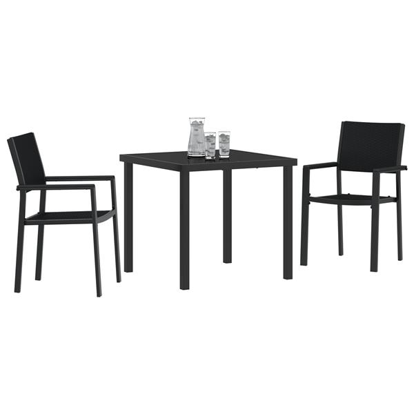 Grote foto vidaxl 3 delige tuin eetset zwart rattan tuin en terras tuinmeubelen