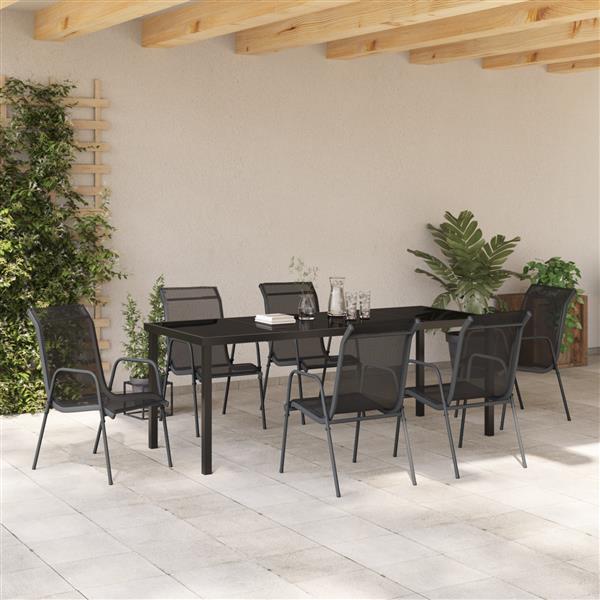 Grote foto vidaxl 7 delige tuin eettafelset zwart textileen en staal tuin en terras tuinmeubelen