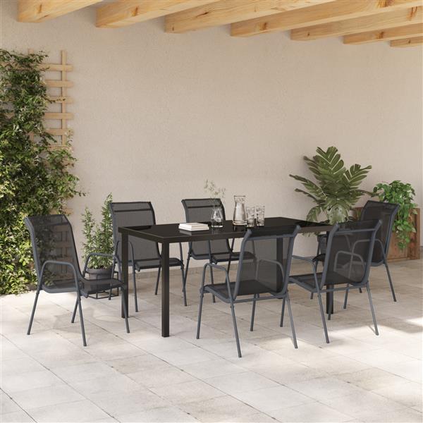Grote foto vidaxl 7 delige tuinset zwart textileen en staal tuin en terras tuinmeubelen