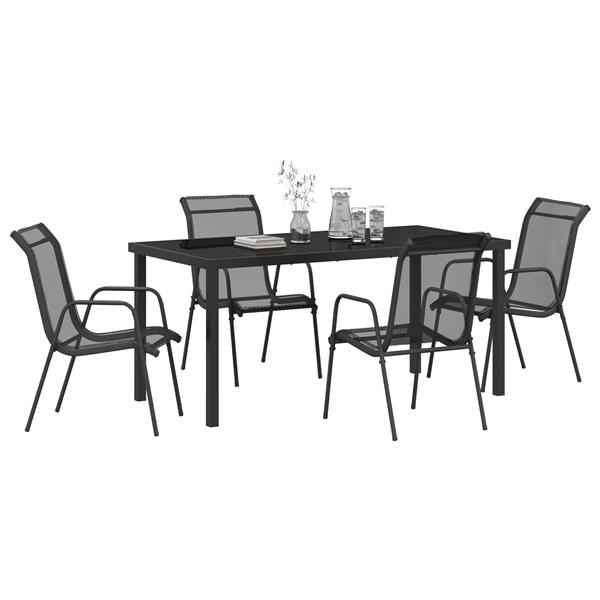 Grote foto vidaxl 5 delige eetset voor in de tuin zwart textileen en staal tuin en terras tuinmeubelen