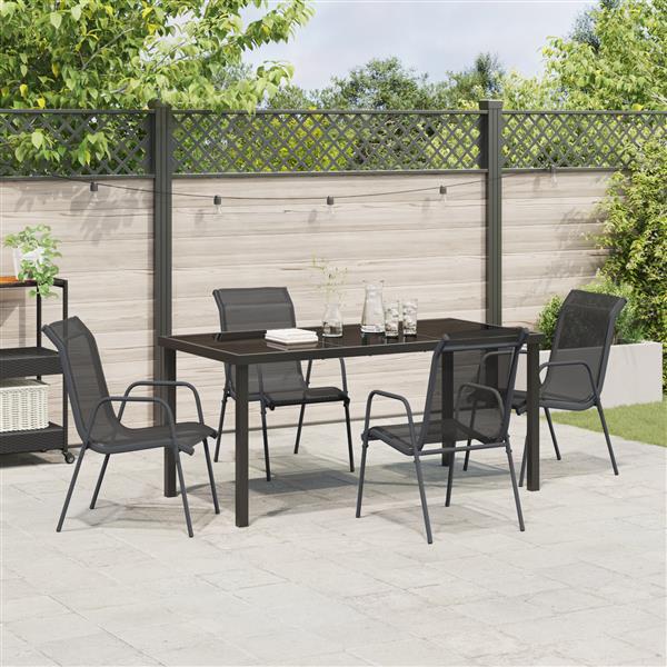 Grote foto vidaxl 5 delige eetset voor in de tuin zwart textileen en staal tuin en terras tuinmeubelen