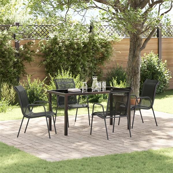 Grote foto vidaxl 5 delige tuin eetset zwart textilene en staal tuin en terras tuinmeubelen