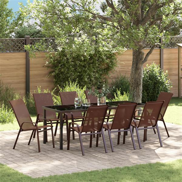 Grote foto vidaxl 9 delige tuinset textileen en staal bruin tuin en terras tuinmeubelen