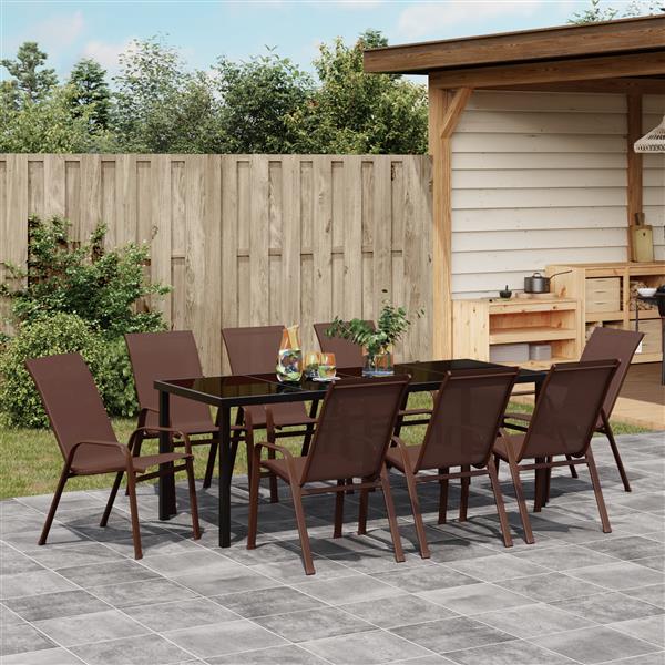 Grote foto vidaxl 9 delige tuinset textileen en staal bruin tuin en terras tuinmeubelen
