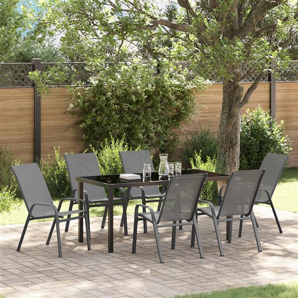 Grote foto vidaxl 7 delige tuinset set textileen en staal grijs tuin en terras tuinmeubelen