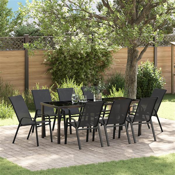 Grote foto vidaxl 9 delige tuinset textileen en staal zwart tuin en terras tuinmeubelen