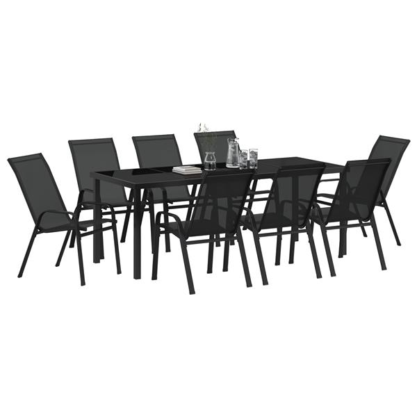 Grote foto vidaxl 9 delige tuinset textileen en staal zwart tuin en terras tuinmeubelen