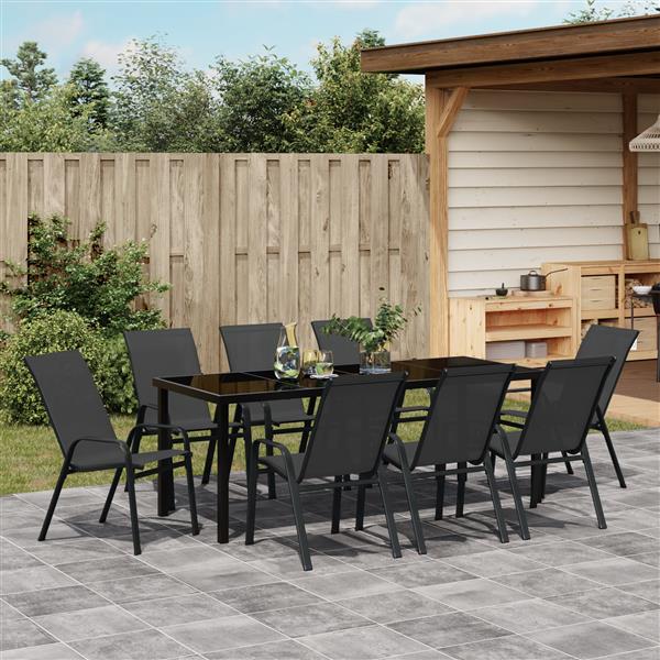 Grote foto vidaxl 9 delige tuinset textileen en staal zwart tuin en terras tuinmeubelen