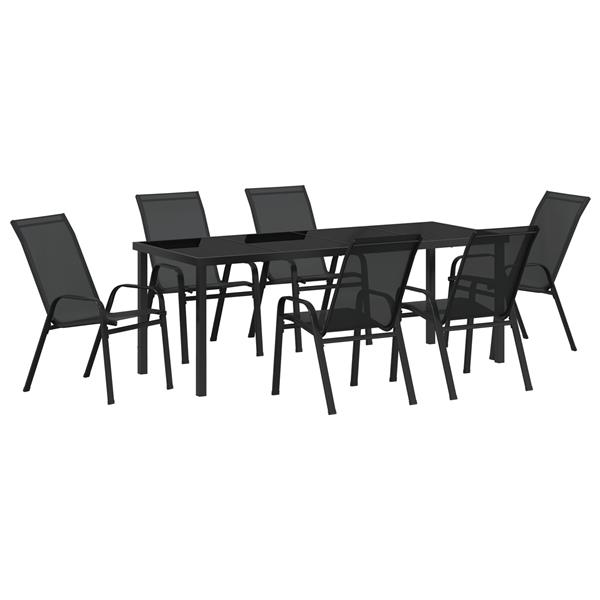 Grote foto vidaxl 7 delige tuinset textileen en staal zwart tuin en terras tuinmeubelen