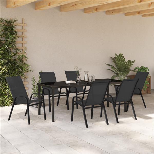 Grote foto vidaxl 7 delige tuinset textileen en staal zwart tuin en terras tuinmeubelen