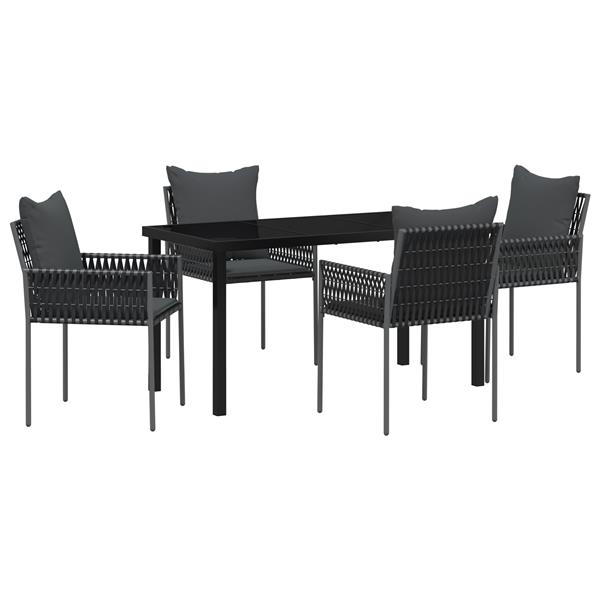 Grote foto vidaxl 5 delige tuin eetset met kussens zwart poly rattan tuin en terras tuinmeubelen