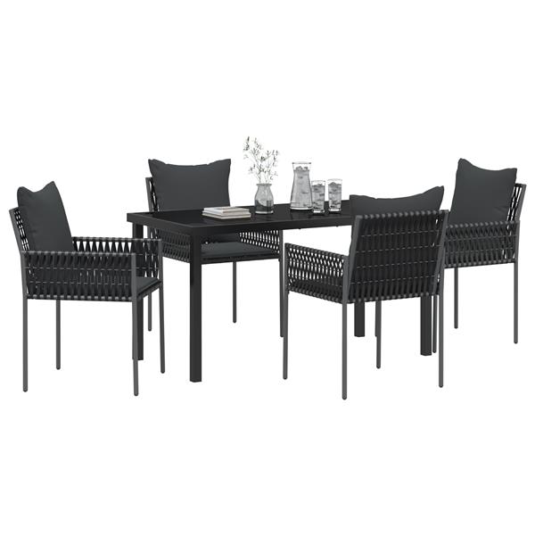 Grote foto vidaxl 5 delige tuin eetset met kussens zwart poly rattan tuin en terras tuinmeubelen