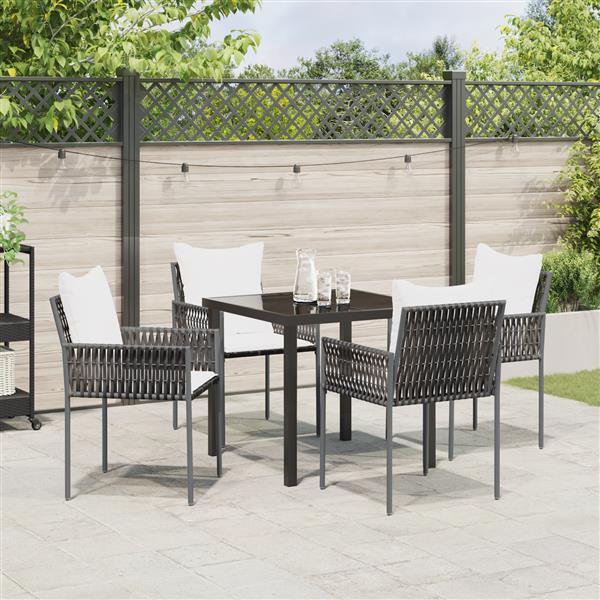 Grote foto vidaxl 5 delige tuin eetset met kussens bruin poly rattan tuin en terras tuinmeubelen