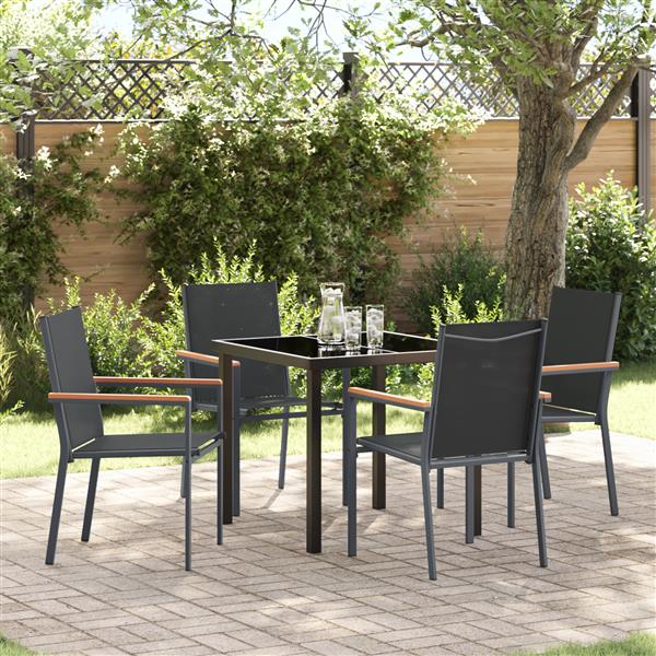 Grote foto vidaxl 5 delige tuin eetset zwart textileen en staal tuin en terras tuinmeubelen