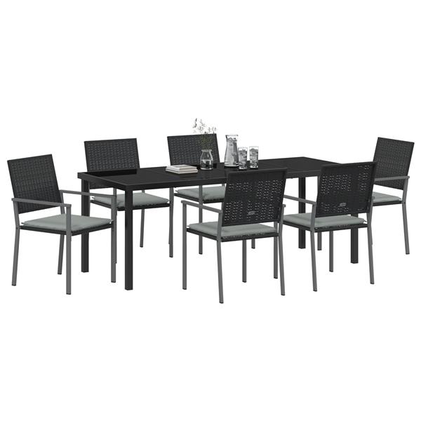 Grote foto vidaxl 7 delige tuinset met kussens zwart poly rattan tuin en terras tuinmeubelen