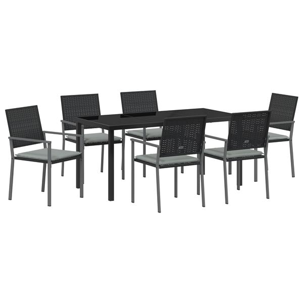 Grote foto vidaxl 7 delige tuinset met kussens zwart poly rattan tuin en terras tuinmeubelen
