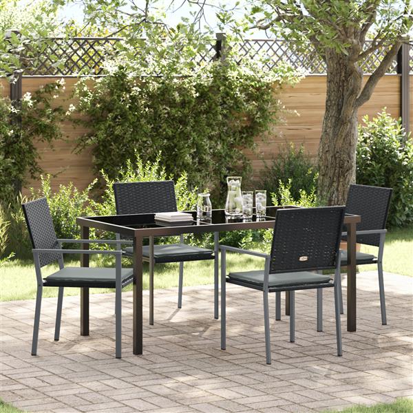 Grote foto vidaxl 5 delige tuin eetset met kussens zwart poly rattan tuin en terras tuinmeubelen