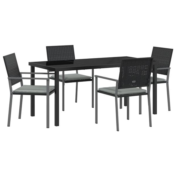Grote foto vidaxl 5 delige tuin eetset met kussens zwart poly rattan tuin en terras tuinmeubelen