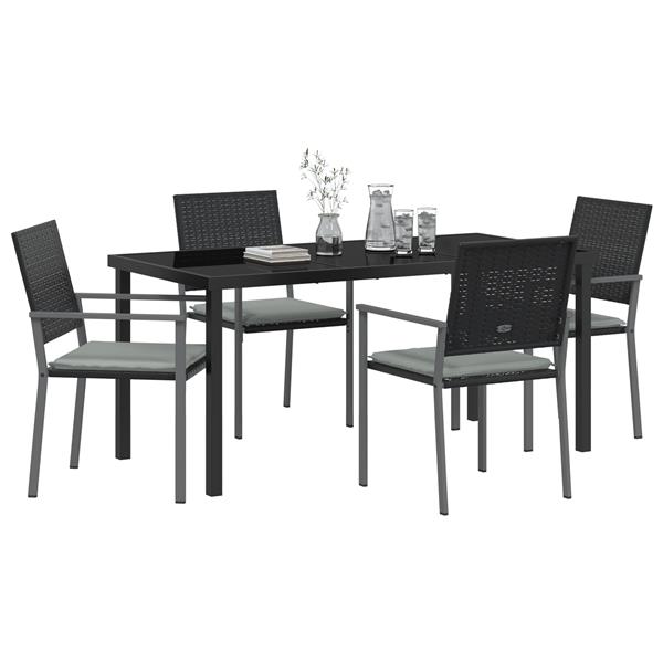 Grote foto vidaxl 5 delige tuin eetset met kussens zwart poly rattan tuin en terras tuinmeubelen