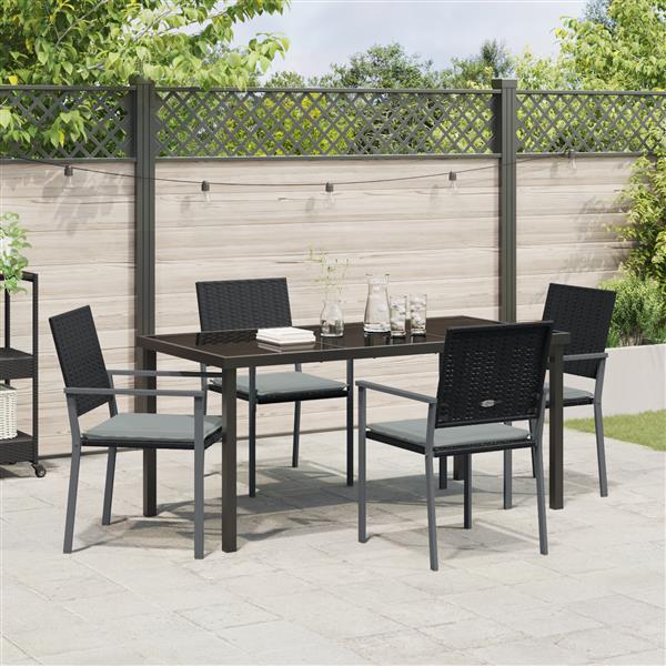 Grote foto vidaxl 5 delige tuin eetset met kussens zwart poly rattan tuin en terras tuinmeubelen