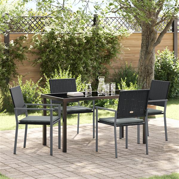 Grote foto vidaxl 5 delige tuinset met kussens in zwart poly rattan tuin en terras tuinmeubelen