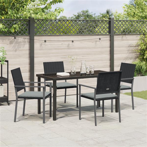 Grote foto vidaxl 5 delige tuinset met kussens in zwart poly rattan tuin en terras tuinmeubelen